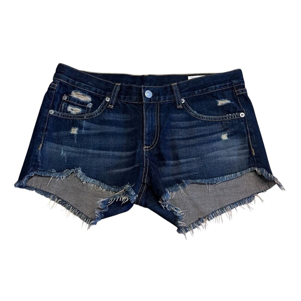 Rag & Bone Cut Off Denim Shorts Size 26 Dark Wash Blue Distressed Cotton